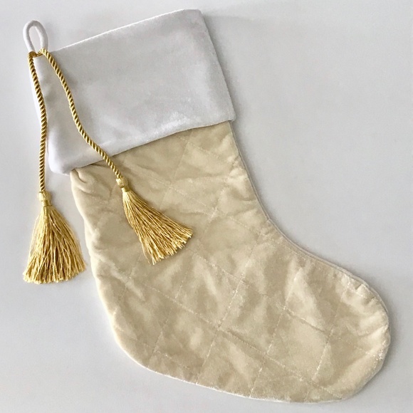 Holiday Stocking White Cream Gold Velvet - Picture 1 of 6